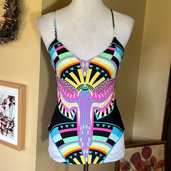 MARA HOFFMAN Size Small Colorful Phoenix Bird Sun Goddess One-Piece Swim $228 - Picture 4 of 16